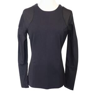 Kate Spade Saturday Sheer Sleeve Black Round Neck Pull Over Sculpted Top Size S